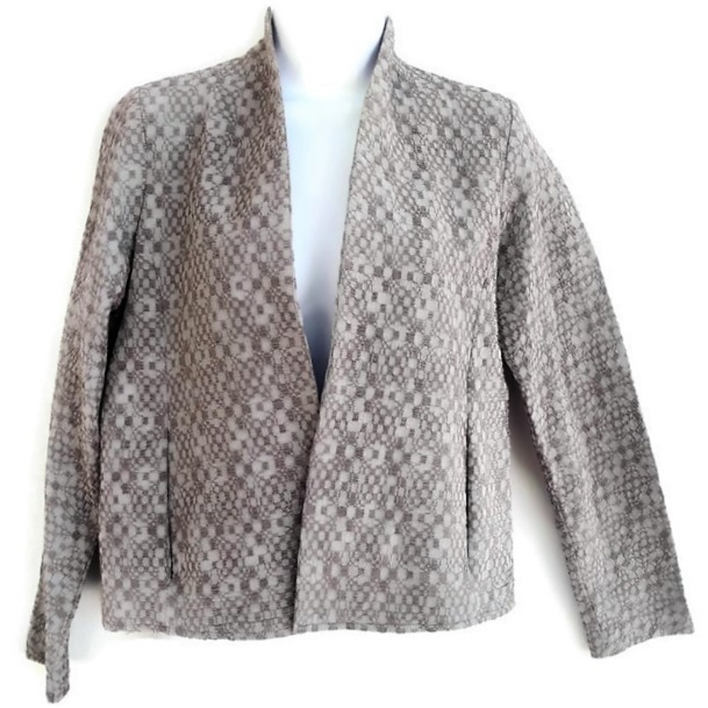 Eileen Fisher Blazer Open Front Pockets Textured Gray Stretchy USA XS